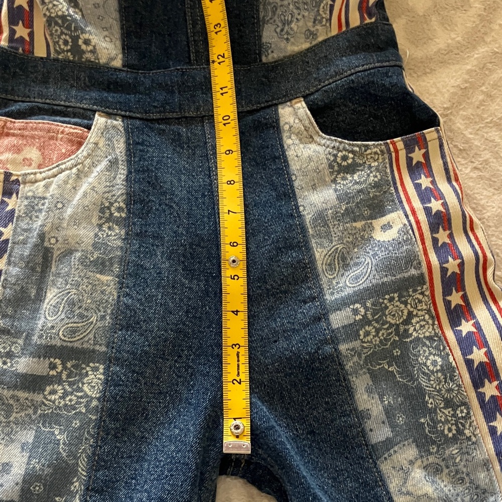 Free People Blue Patchwork Denim Overalls with Americana Panels - Picture 11 of 14